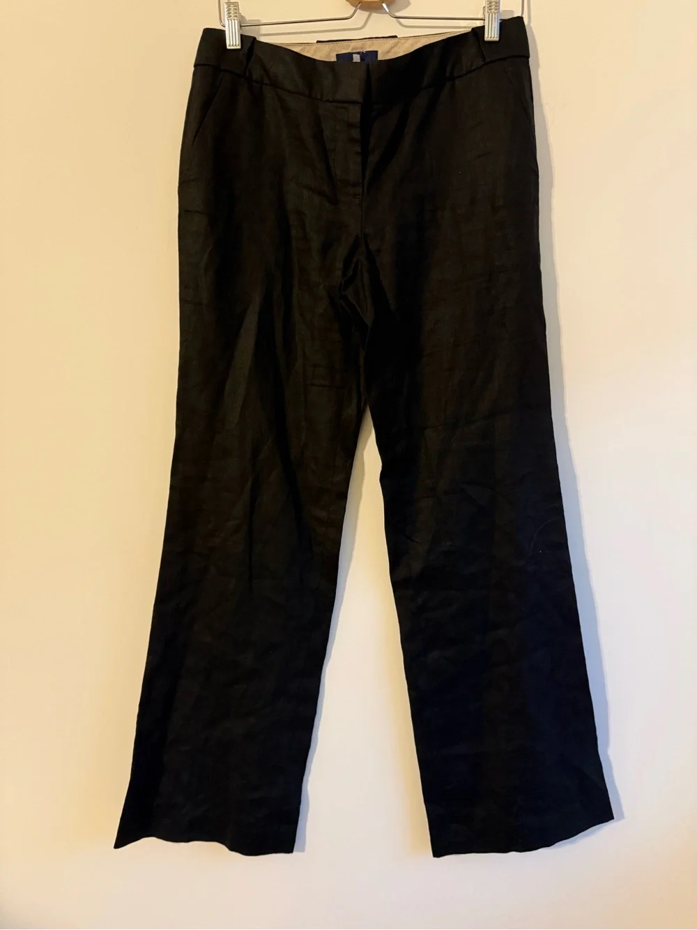 J. Crew Black Wide-Leg Linen Blend Trousers city fit